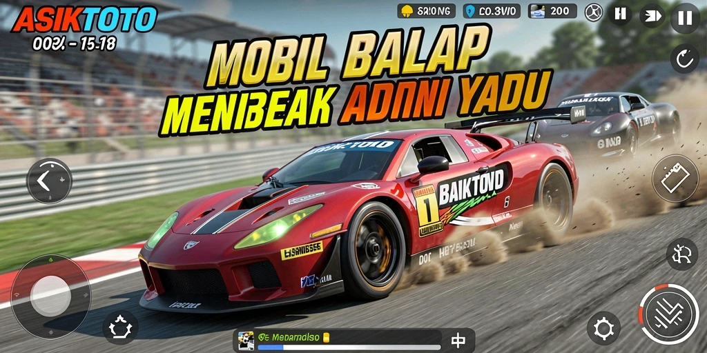 Screenshot gameplay ASIKTOTO menampilkan mobil balap di lintasan.
