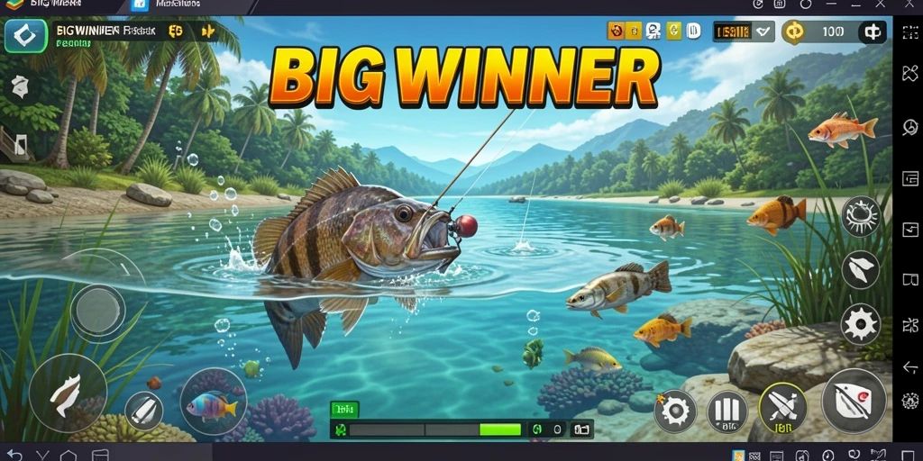 Tampilan screenshot BIGWINNER dengan aksi memancing yang mendebarkan.