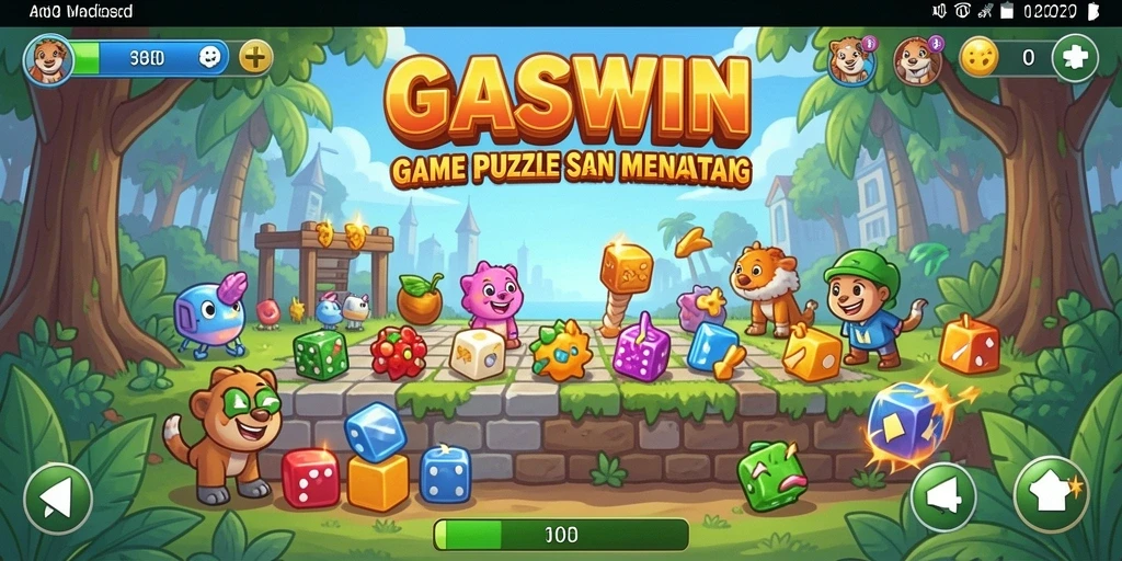 Tampilan gameplay GASWIN dengan berbagai teka-teki menarik.