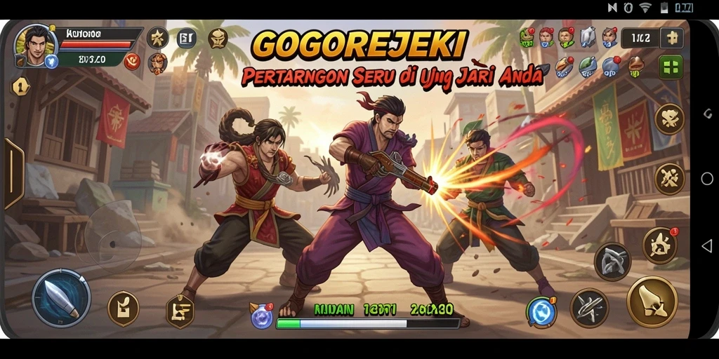 Screenshot gameplay GOGOREJEKI menampilkan aksi pertarungan yang intens dan karakter yang dinamis.