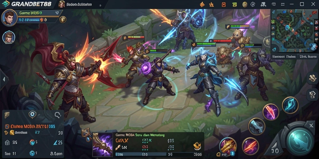 Screenshot menampilkan aksi seru dalam gameplay MOBA di GRANDBET88.