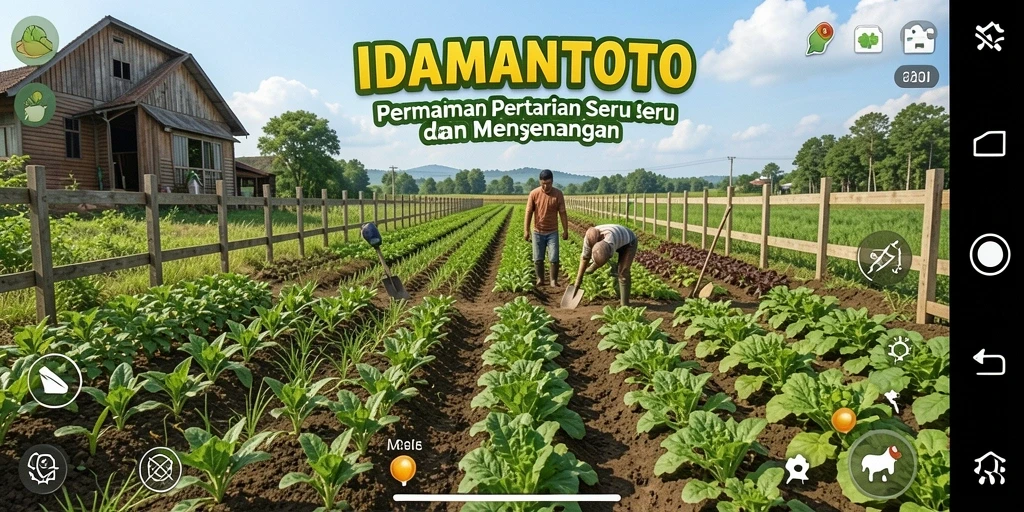 Screenshot gameplay <strong>IDAMANTOTO</strong> menunjukkan aktivitas seru berkebun dan memanen.