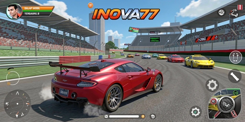 Tampilan gameplay balapan yang mendebarkan dan realistis dari INOVA77.
