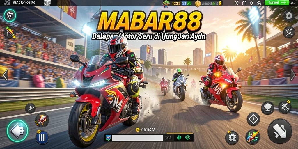 Screenshot gameplay dari MABAR88 menampilkan aksi balap motor seru.
