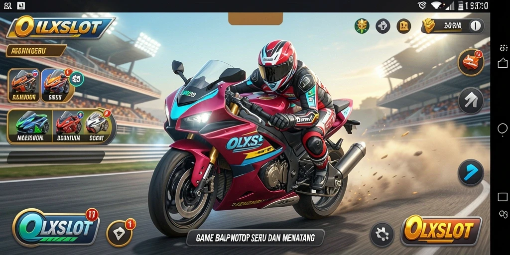 Screenshot OLXSLOT menunjukkan aksi balap motor yang mendebarkan.