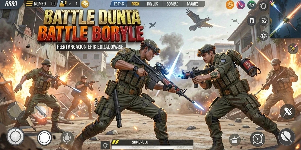 Screenshot gameplay RR89 yang menampilkan aksi Battle Royale menyeruak.