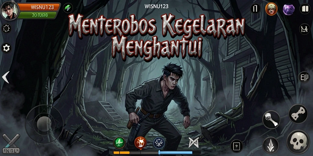 Screenshot gameplay WISNU123 dengan suasana Horror yang mencekam.